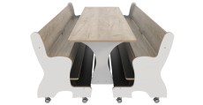 Hoogzit tafel L180 x B64 cm wit ggrey craft oak met banken Groothandel voor de Kinderopvang Kinderdagverblijfinrichting2
